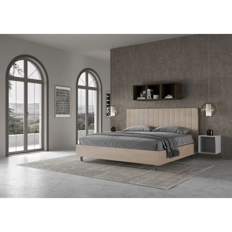 Letto imbottito Matrimoniale 190x210 cm Agueda - Senza rete,Microfibra,Sabbia
