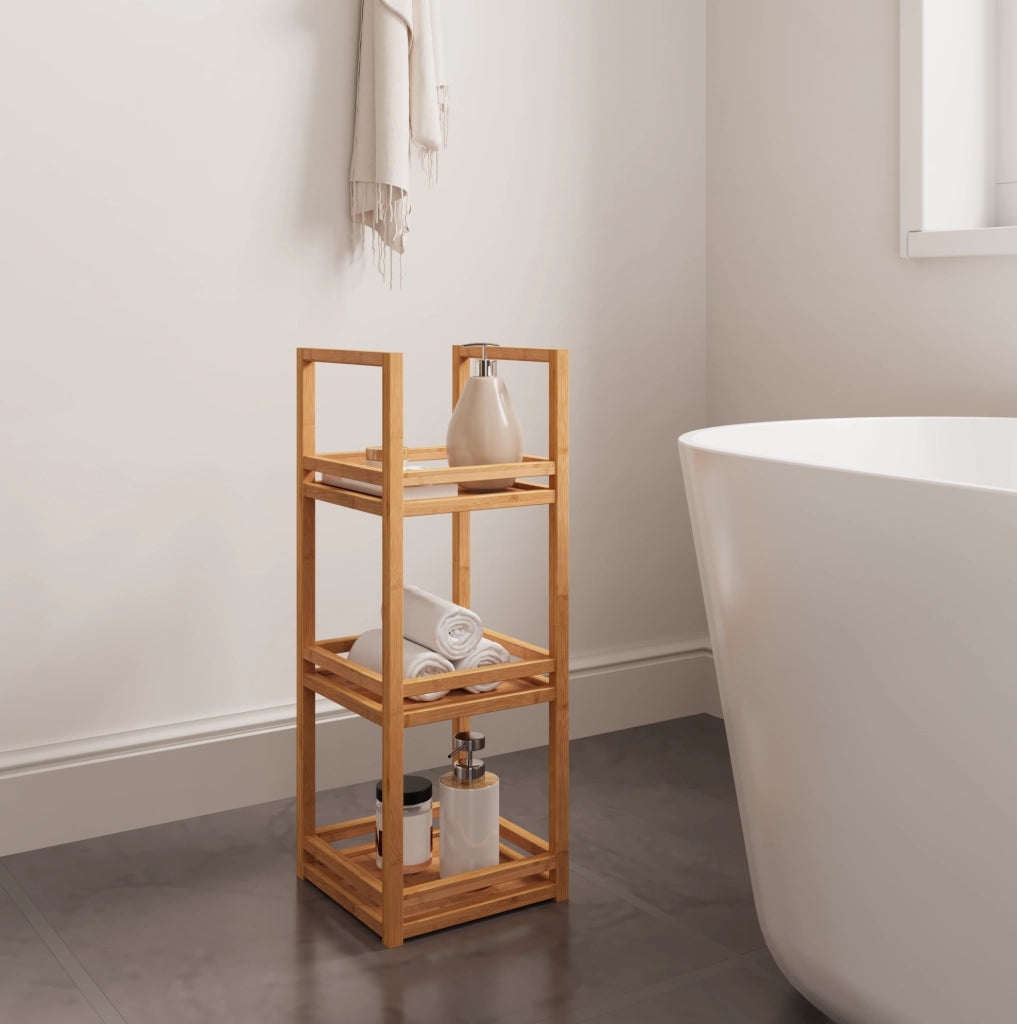Scaffale da bagno in bambù a 3 livelli con protezione laterale