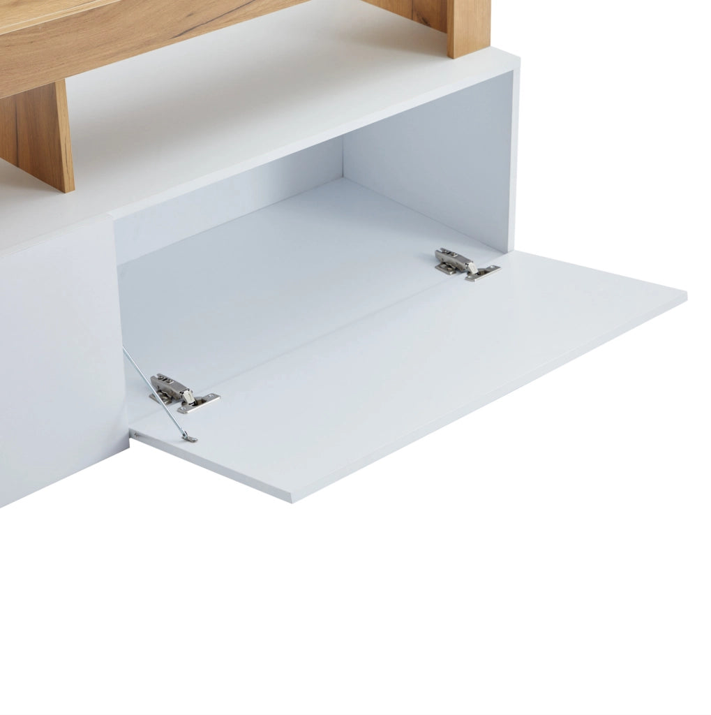 Mobile TV moderno 184x42x58 cm con LED; finitura bianco e legno; in truciolare