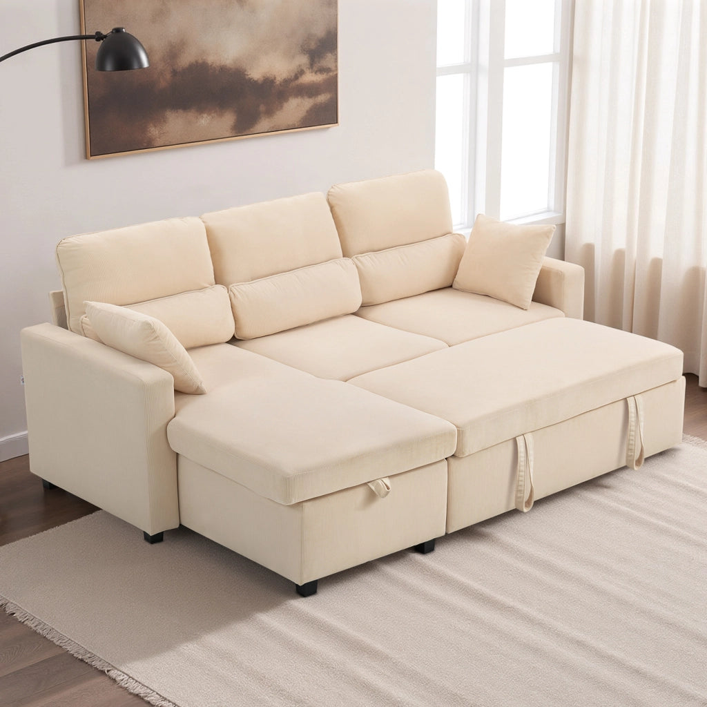 Divano letto angolare con contenitore e cuscini ¨C Minimal ¨C Beige