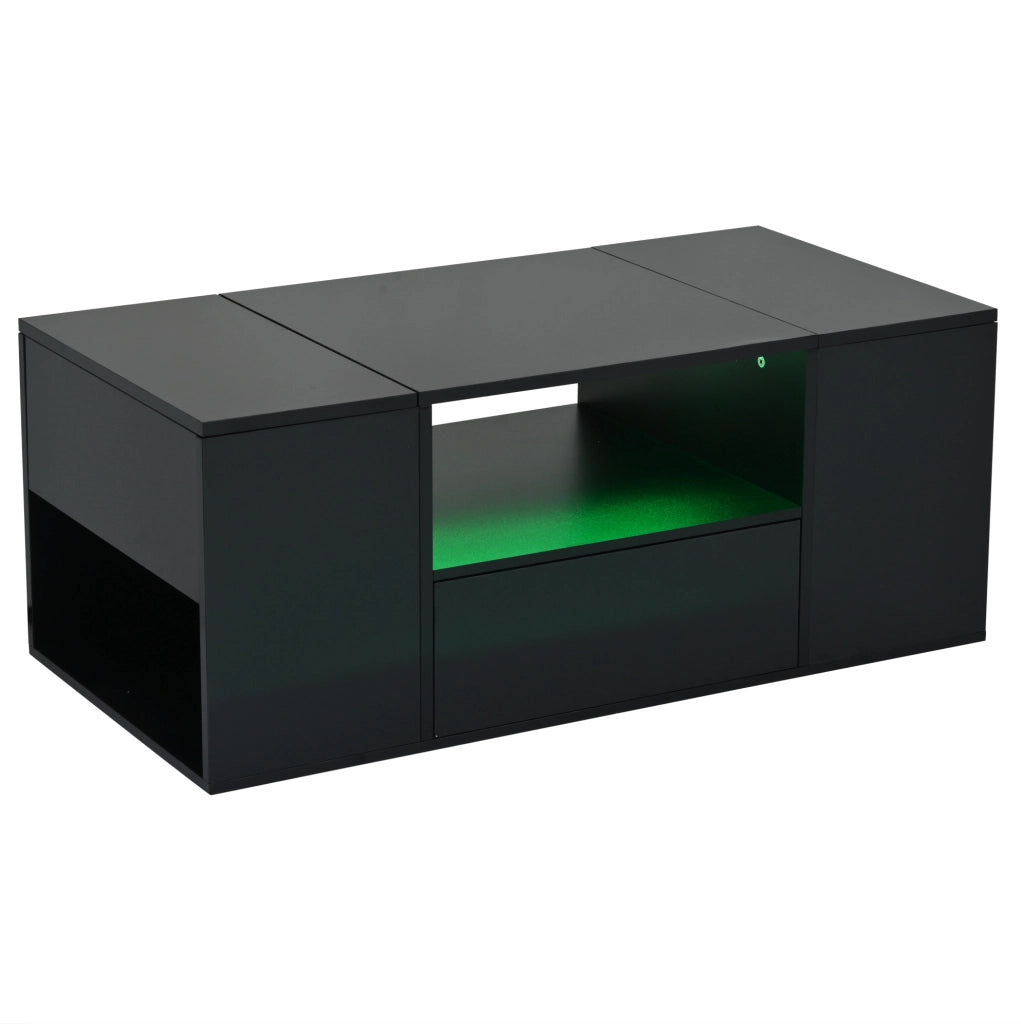 Tavolino da caffè 100x50x40 cm nero lucido con LED; cassetto e 6 vani HOMVRA