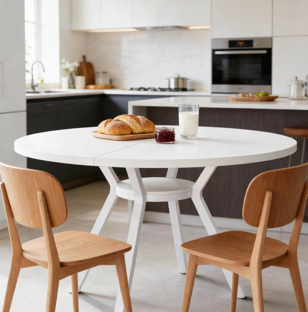 Tavolo da pranzo rotondo bianco Ø 119,4 cm in legno e metallo
