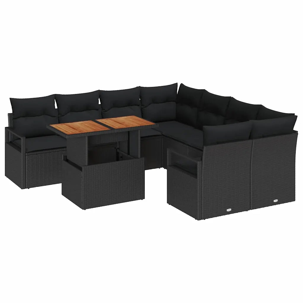 Set Divano da Giardino con archiviazione 9 pcs Nero Poly Rattan
