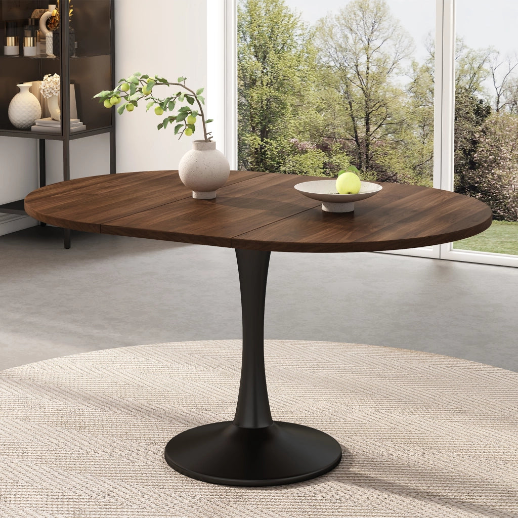 Tavolo da pranzo allungabile ovale in MDF color noce per pranzi e momenti di relax 100/140 × 100 × 75 cm