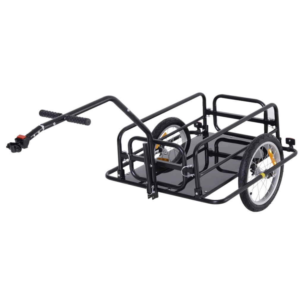 Rimorchio per bicicletta pieghevole da trasporto carrello portapacchi in acciaio con gancio e riflettori ruote 16 pollici 155 x 71,5 x 77 cm