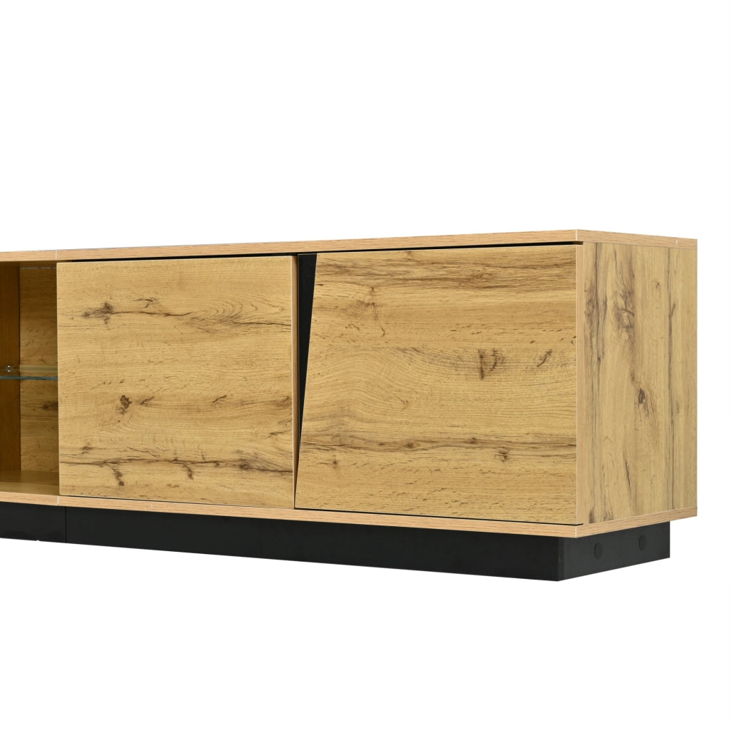 Mobile TV 180x35x45 cm con LED, 2 cassetti e 2 ante in MDF naturale e nero