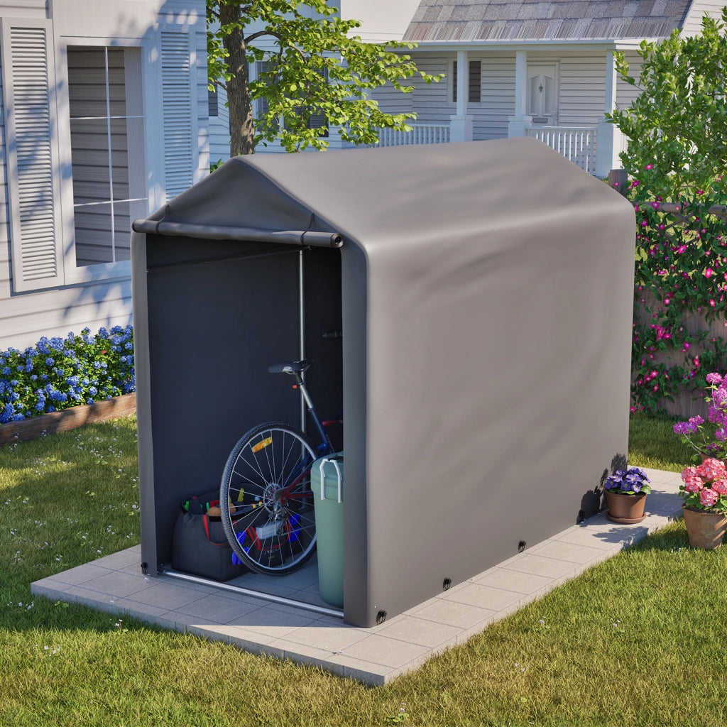 Tenda Garage per Biciclette 187x100x160 cm, Struttura in Acciaio, Impermeabile, Grigio Scuro, per Attrezzi e Accessori, Ideale per Balcone, Terrazzo e Cortile