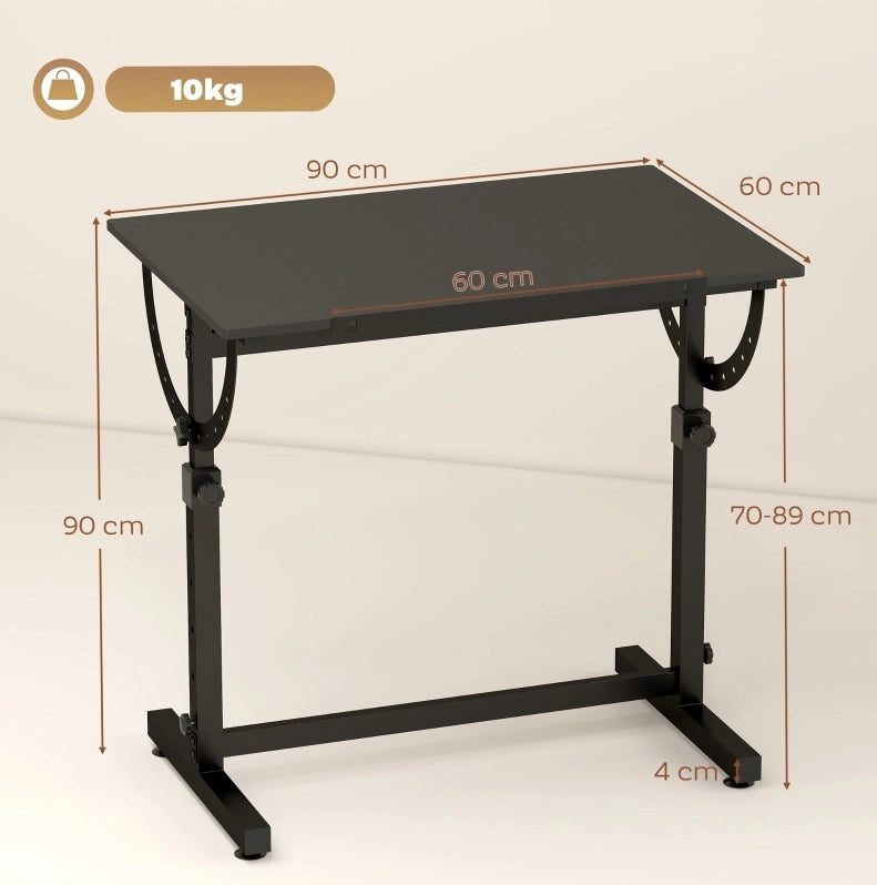 Tavolo da disegno ULEVR 90x60 cm, altezza 70-90 cm e piano inclinabile 0-85¡ã, nero