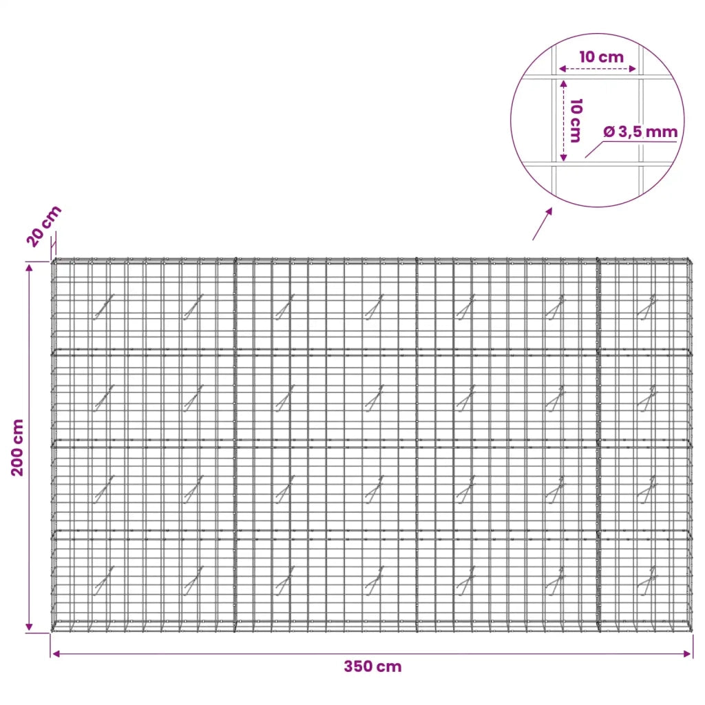 Gabione con Filo da 3,5 mm e Rete da 10x10 cm 350x20x200 cm 3463153