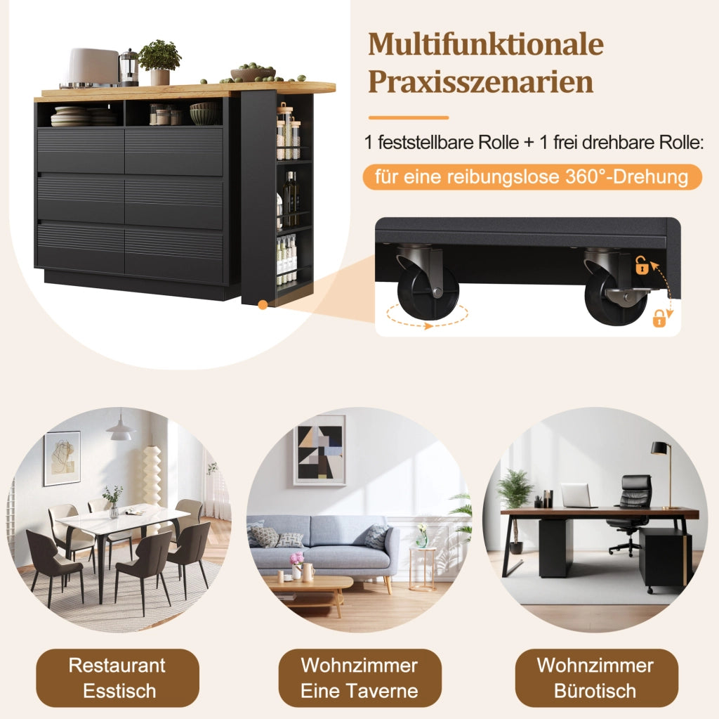 Tavolo bar estensibile nero con 6 cassetti in MDF