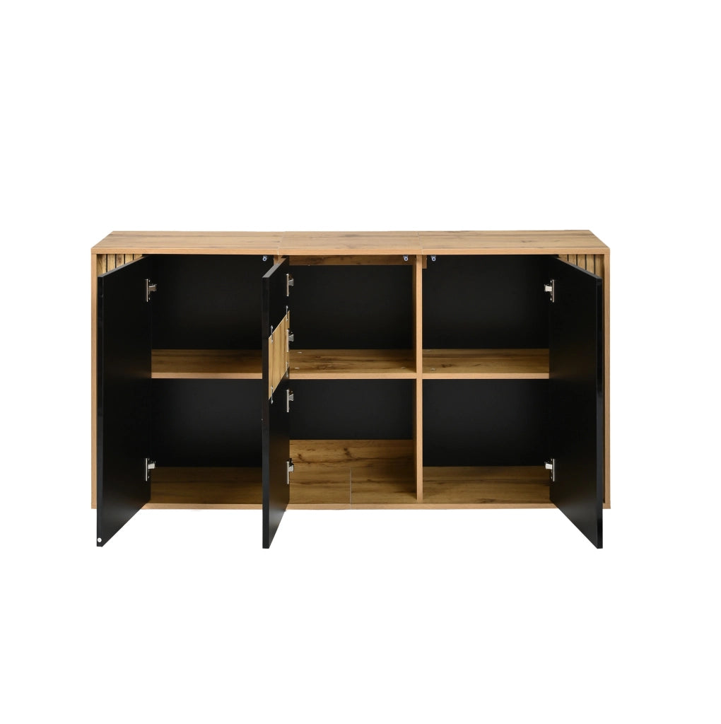 Madia 140x35x71 cm a 3 ante push-to-open nera e legno naturale HAVRYA
