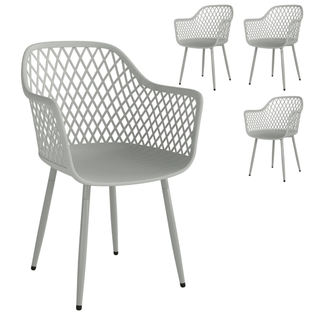 Set di 4 sedie da giardino con braccioli; plastica e metallo grigio