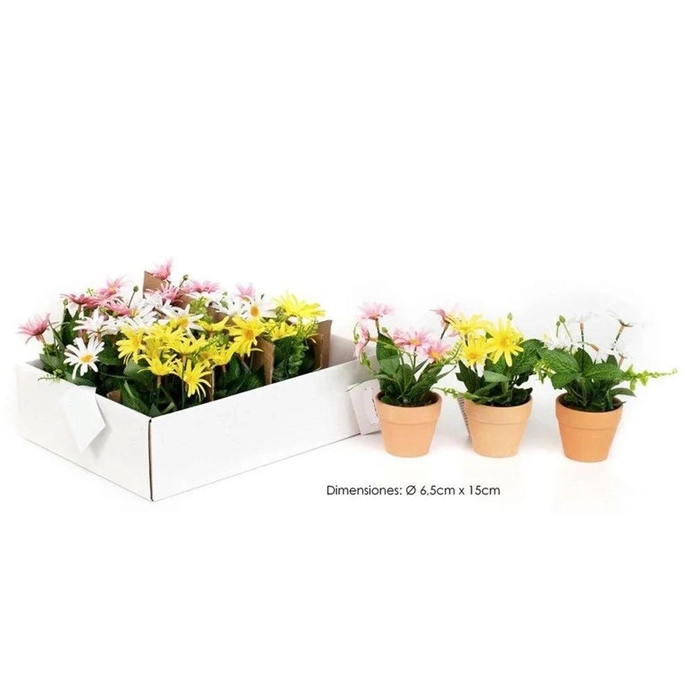 Trade Shop - Set 12pz Mini Pianta Fiori Artificiale Con Vaso In Terracotta ø6.5x15cm Decorazioni 231039 -