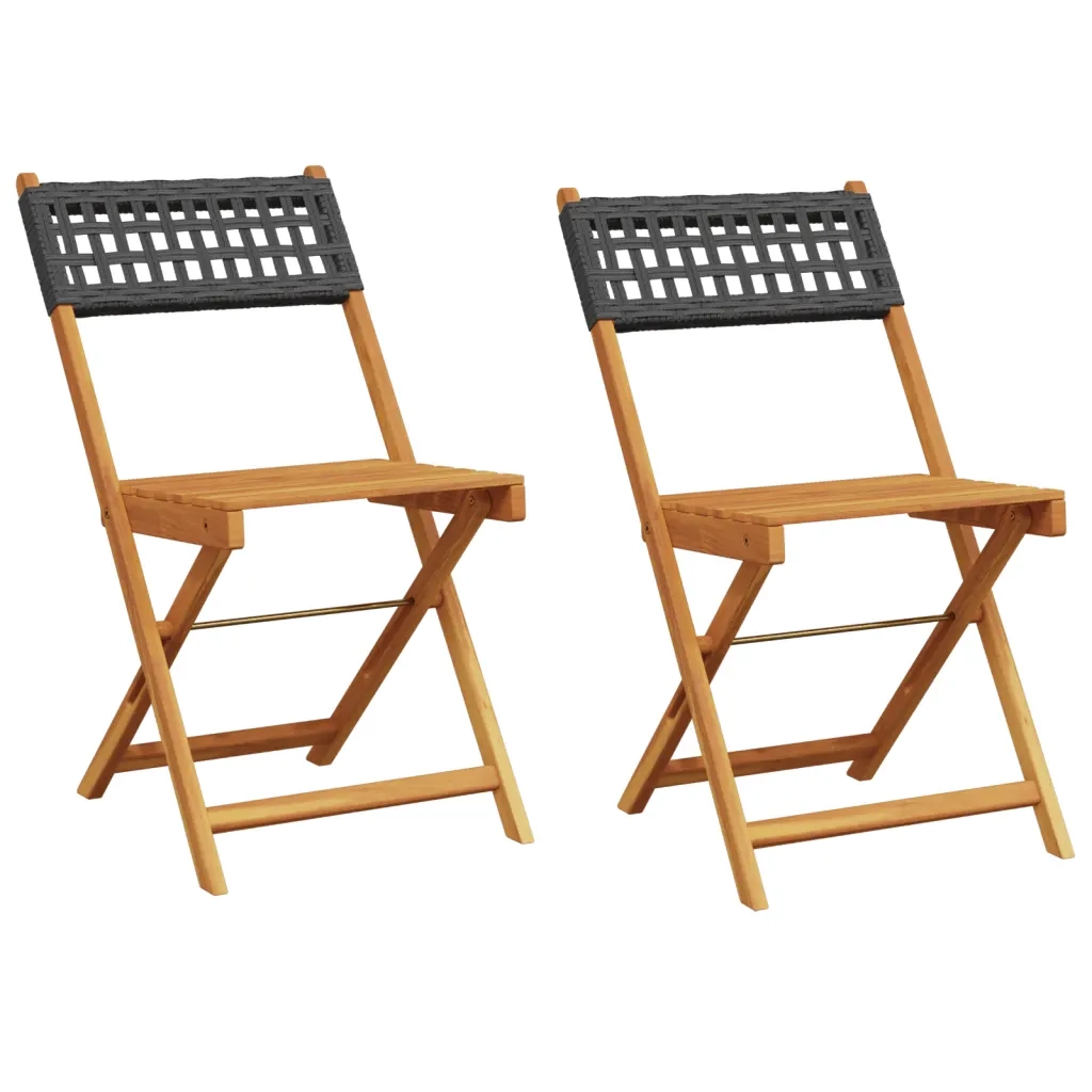 Sedie Pieghevoli 2 pz Nere Legno Massello Acacia e Polyrattan 367675