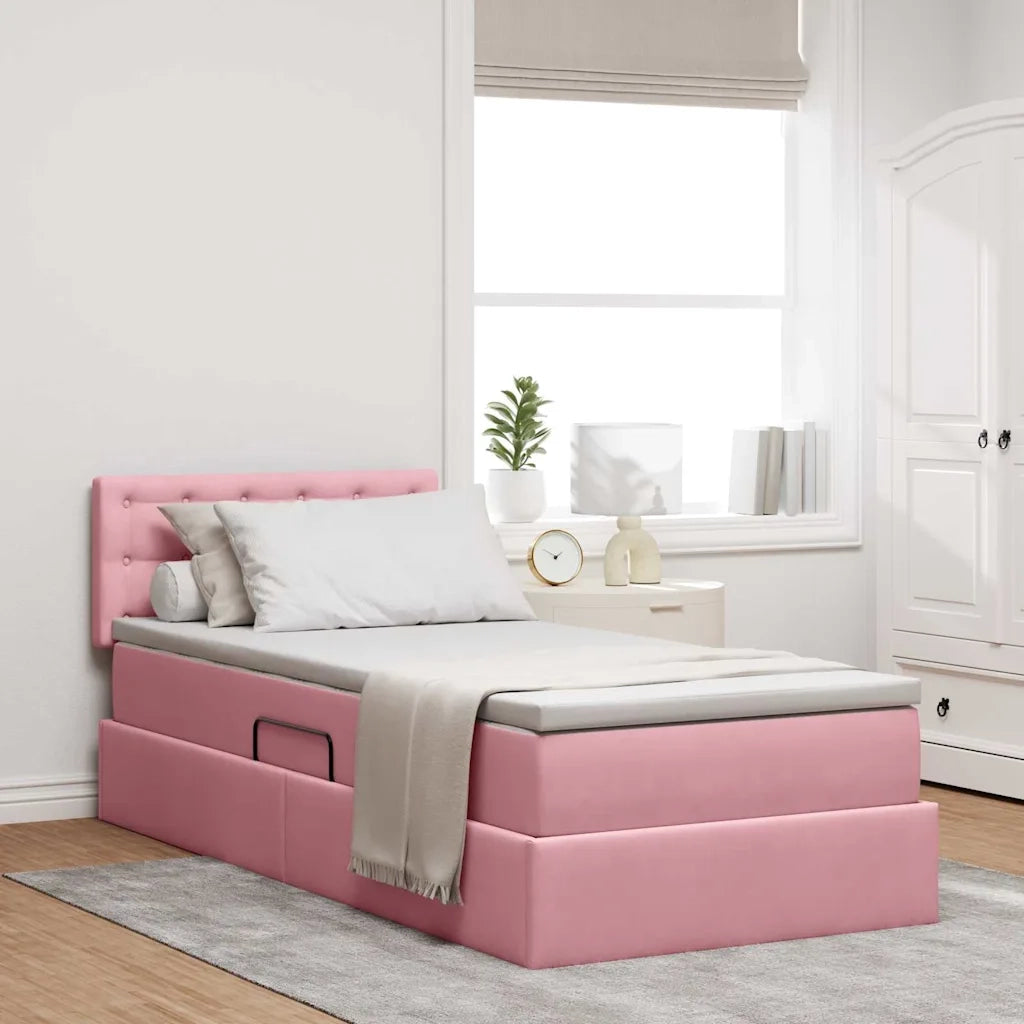 Letto con contenitore e LED con led Rosa 90 x 200 cm Velluto 3371492