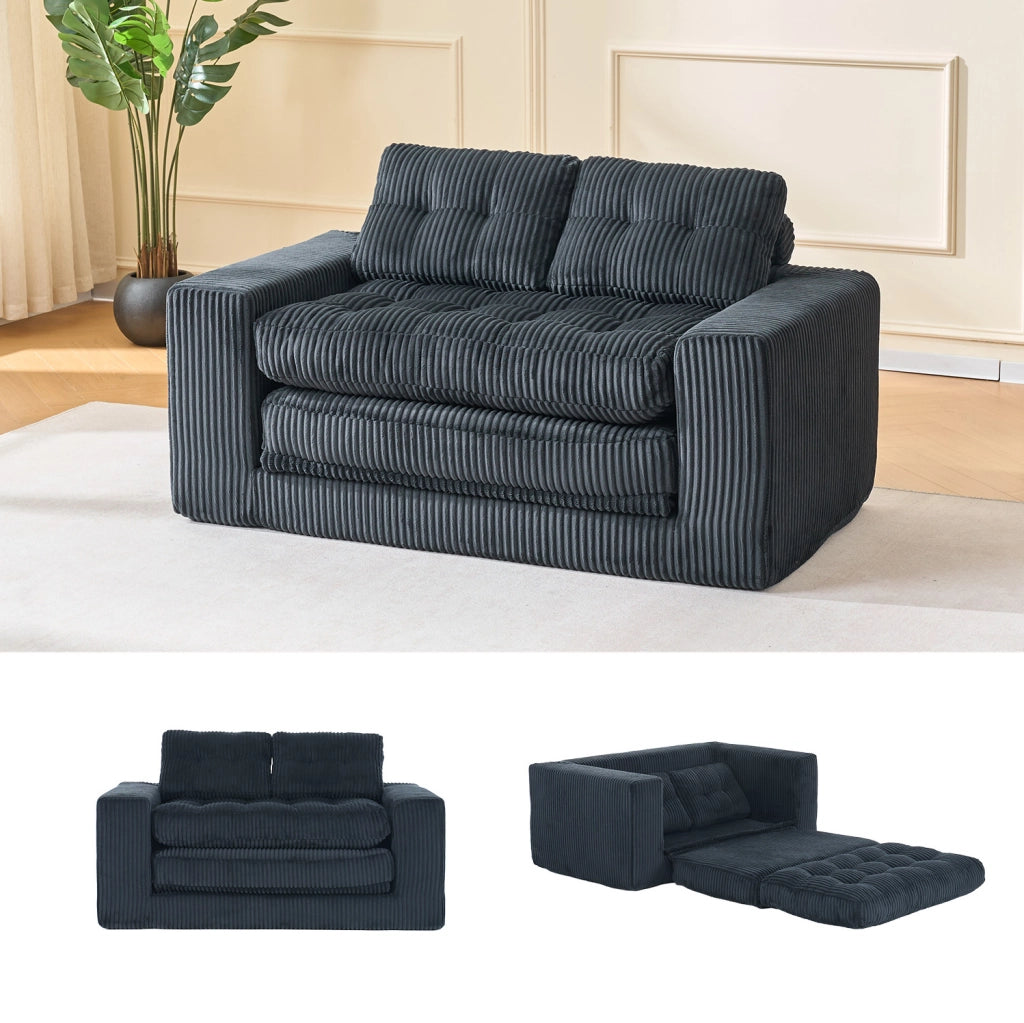 Divano Letto 2 Posti in Velluto a Coste con Memory Foam – Design senza Cornice, Compatto per Piccoli Spazi e Home Office