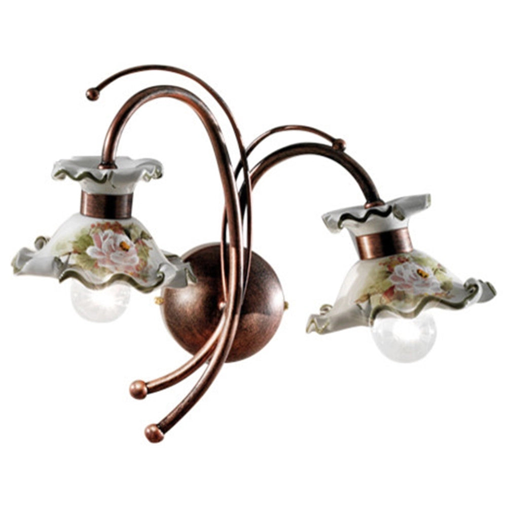Applique Classica Milano Metallo E Ceramica Nero Sfumato Rame 2 Luci E14
