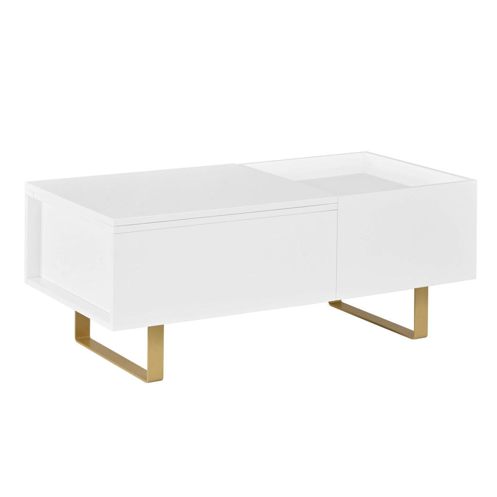 Tavolino da caff¨¨ 100x50 cm con piano sollevabile e cassetto in MDF bianco