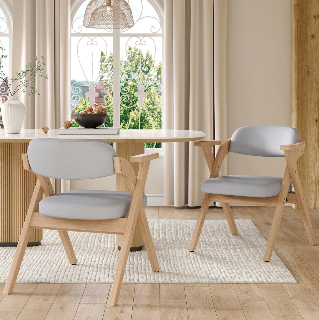 Set di 4 sedie pieghevoli con braccioli in legno massello e rivestimento in lino grigio
