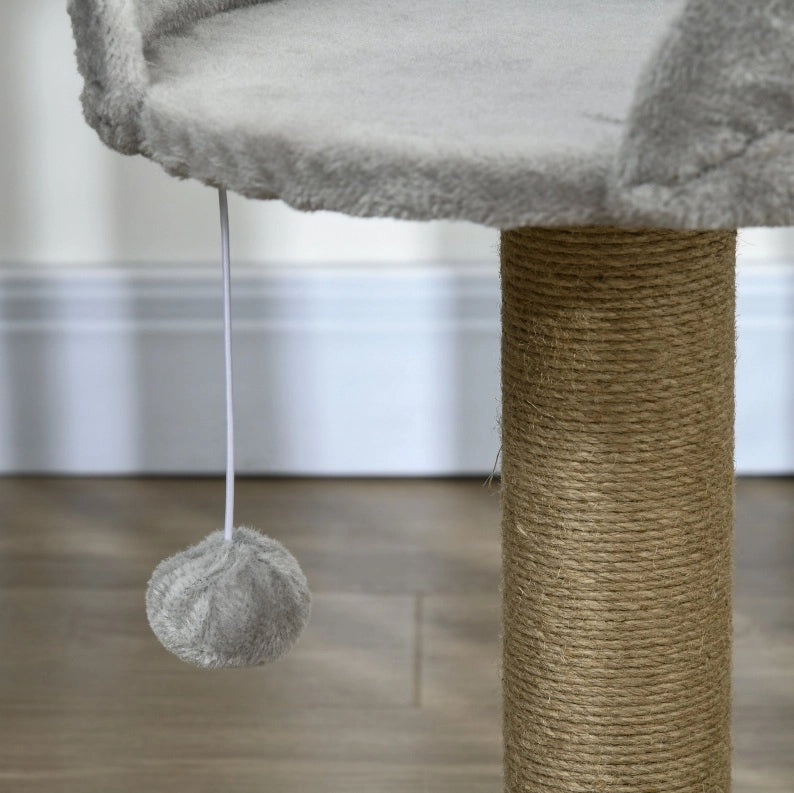 Tiragraffi compatto grigio con cuccia e pallina, 49 cm