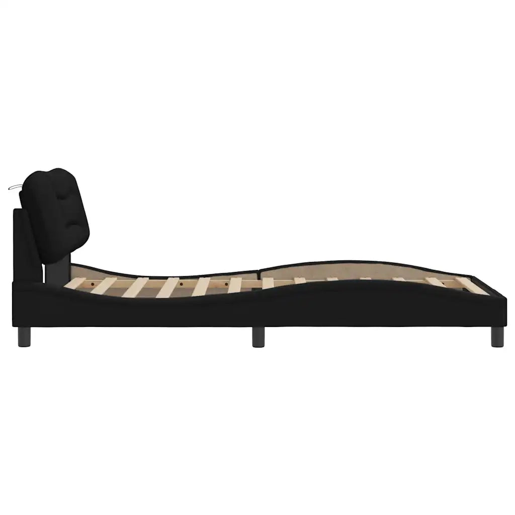 Letto singolo | Letto per adulti | Giroletto senza Materasso Hvar Nero 100x200 cm in Tessuto