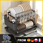 Afdriuva 2-livelli automatica con scarico, per piatti, taglieri, con contenitore per bicchieri & accessori