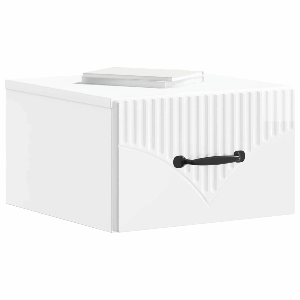 Set di 2 Comodini | Armadio da Notte | Mobiletto da notte a muro Bianco Lucido 34,5 x 33 x 20 cm