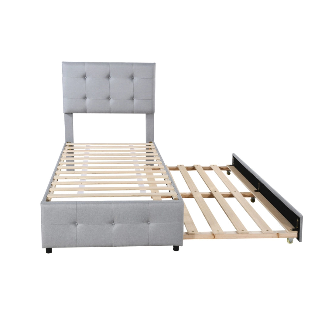 LETTO POLSTER 90 x 200 cm con letto estraibile, testiera regolabile, grigio