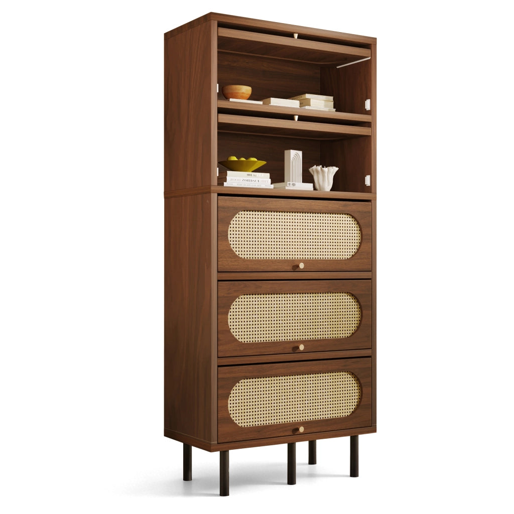 Credenza 80x40x163 cm con app smart, vano contenitore in legno noce