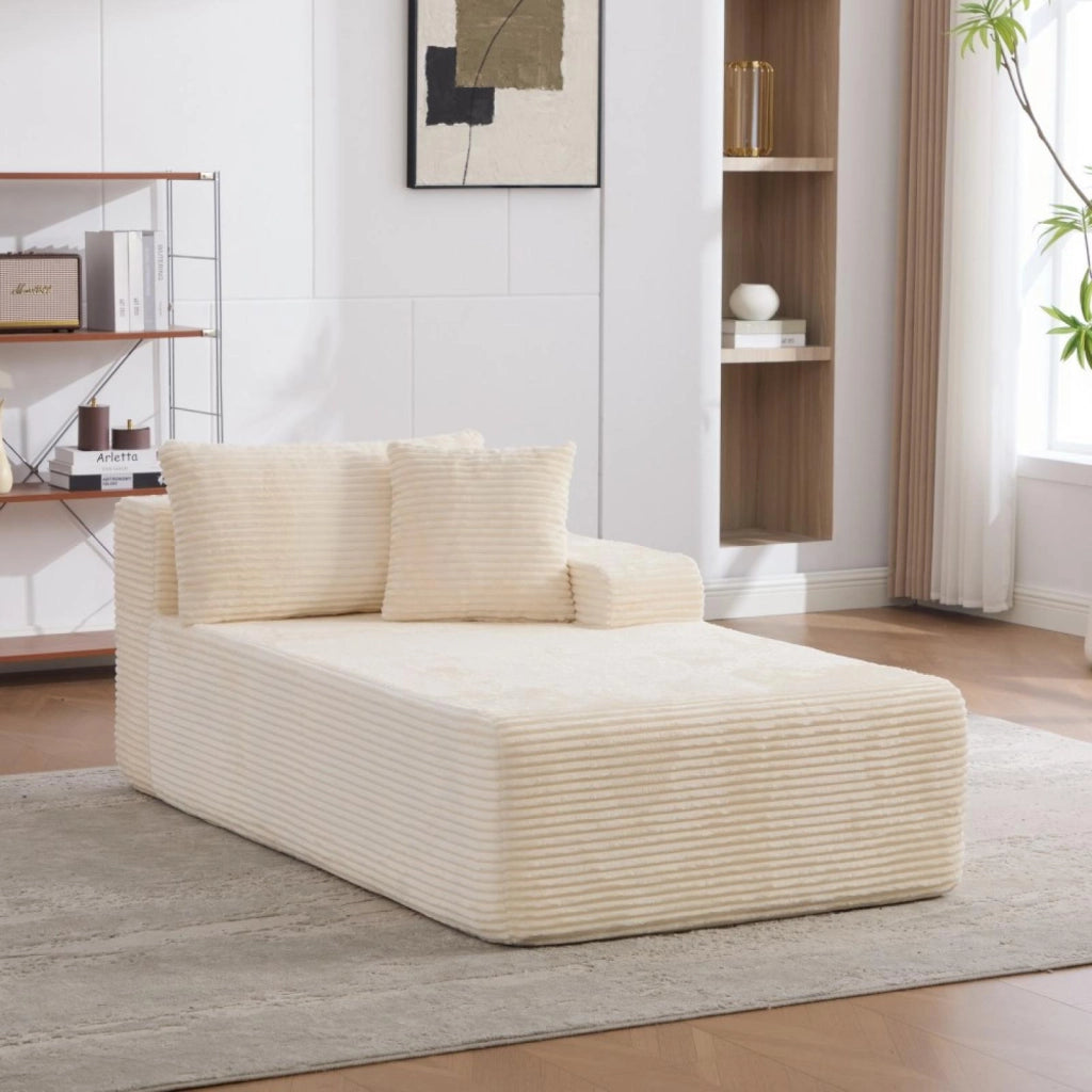 Divano compatto, divano modulare, tessuto chenille, schiuma ad alta elasticità 30D, base antiscivolo, 1 posto, bianco avorio