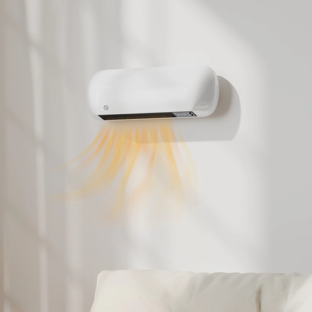 Termoventilatore Murale in Ceramica 1000/2000W con Termostato Timer e Telecomando 50x19x14cm Bianco