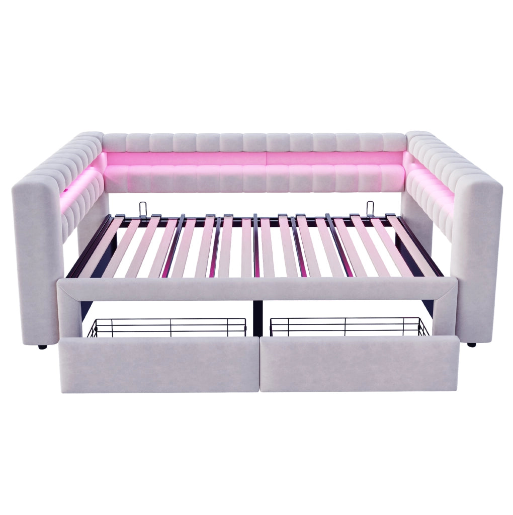 DIVANO LETTO Estraibile 90x190 cm Velluto Grigio Chiaro con LED e USB/Type-C