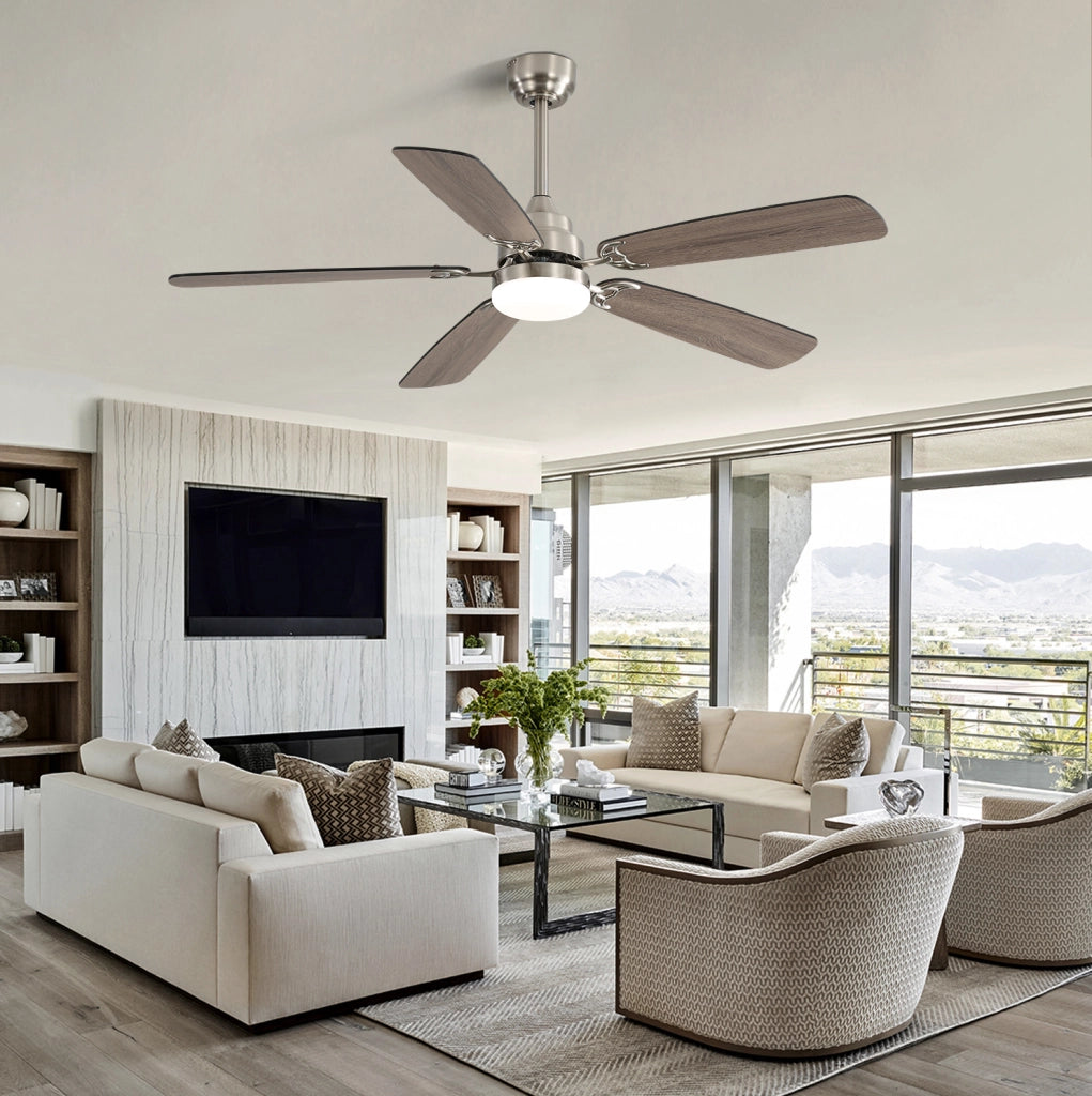 Ventilatore a soffitto YEAVIO 52" con LED dimmerabile, 6 velocità, 5 pale, telecomando e motore DC reversibile