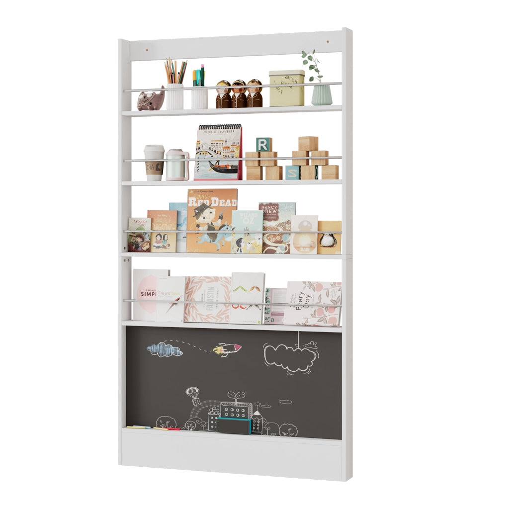 Desviae Scrivania lineare con libreria per bambini e adulti 5 cassetti 4 ripiani aperti lavagna colore bianco