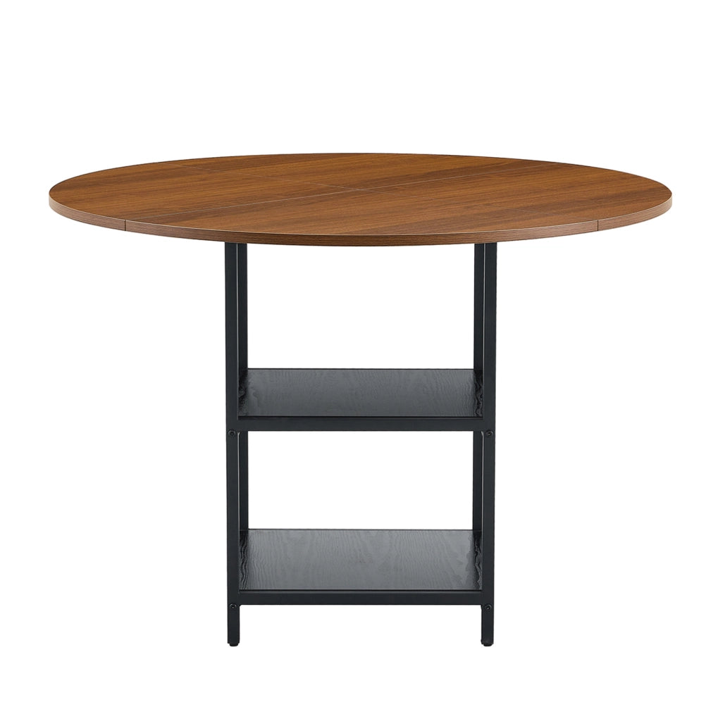 Tavolo da pranzo rotondo Ø107 cm con 2 ripiani in MDF e metallo; nero e noce