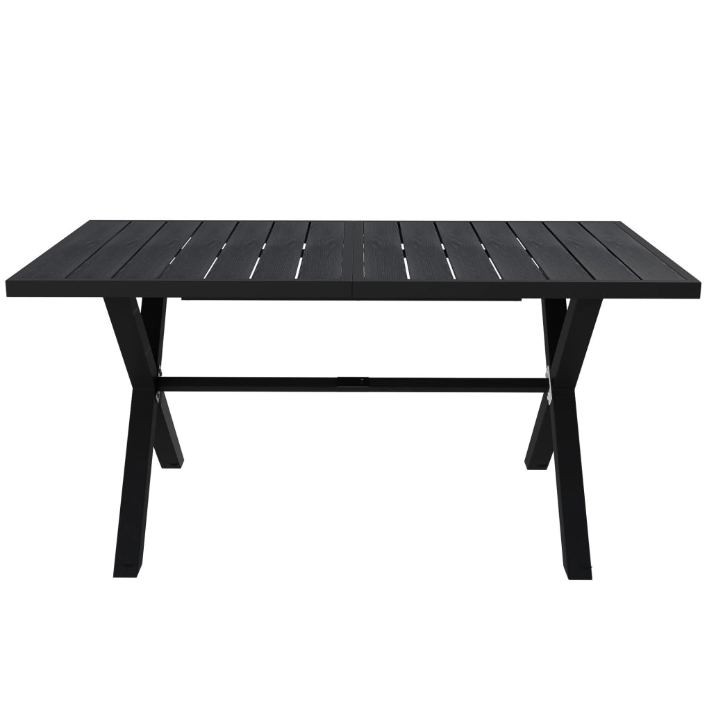 Set da Giardino Moderno con Tavolo in Plastica Legno e 6 Sedie con Struttura in Ferro e Cuscini