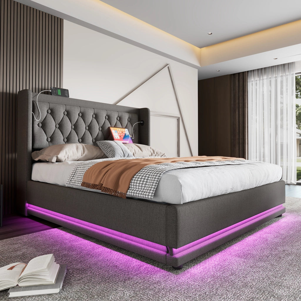 letto imbottito cotone grigio 180 x 200 cm