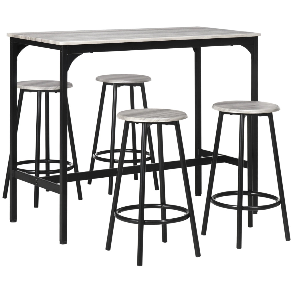 Tavolo da bar con 4 sgabelli in MDF grigio e metallo nero effetto legno per cucina e zona bar
