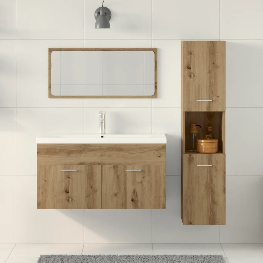Set Mobili da Bagno | Armadio da bagno 3 pz Rovere Artigianale Legno Multistrato
