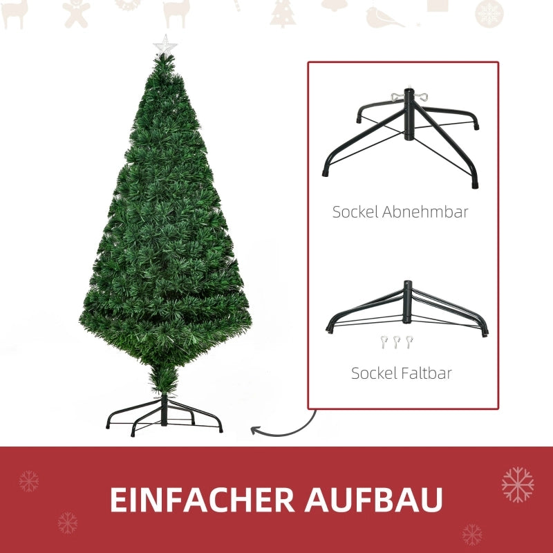 Albero di Natale artificiale con fibre ottiche e luci colorate; rami in PVC; verde; Ø 70 × 150 cm; per interni