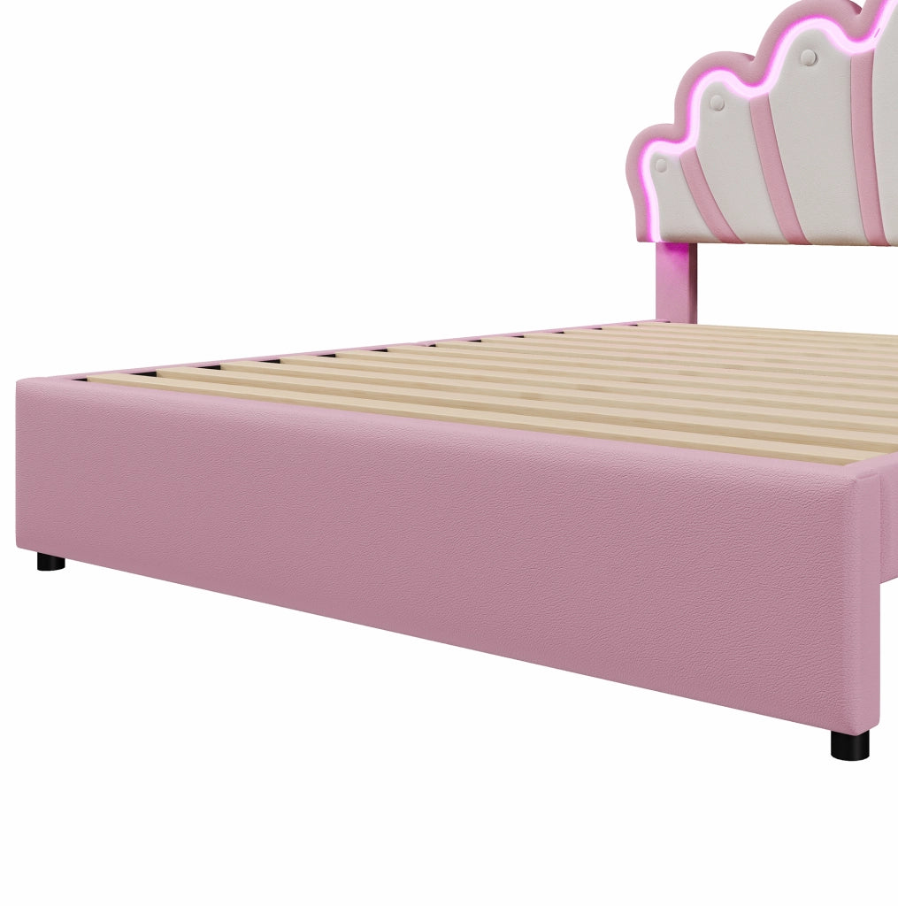 Letto imbottito a corona 140 x 200 cm con 2 cassetti; testiera regolabile; PU rosa
