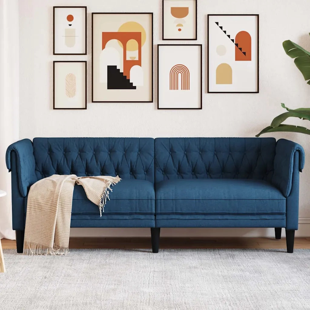 Divano Chesterfield a 3 Posti-Sofa 3 Posti-Divanetto Blu in Tessuto