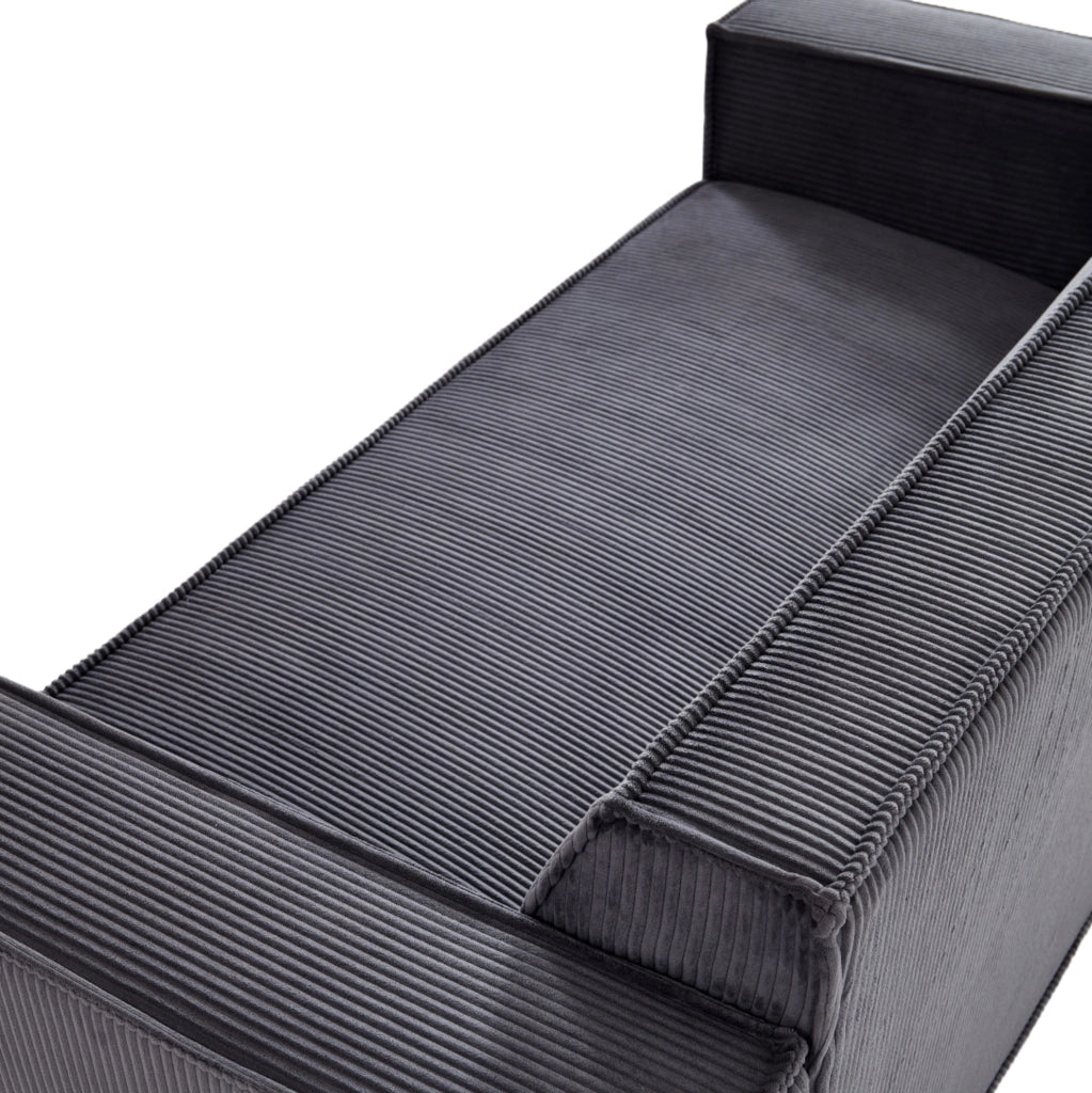 Divano 2 posti 178x86x70 cm in velluto a coste grigio, seduta profonda