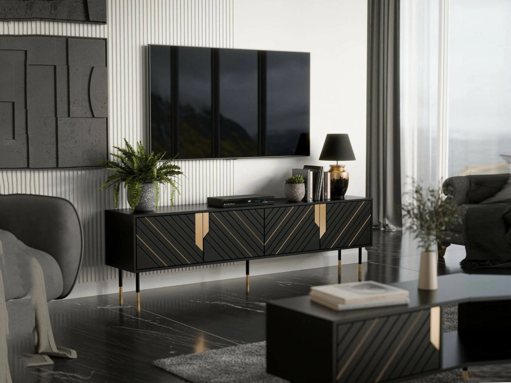 Seborga, Mobile Porta tv 4 Ripiani, 204x40x55h cm Nero