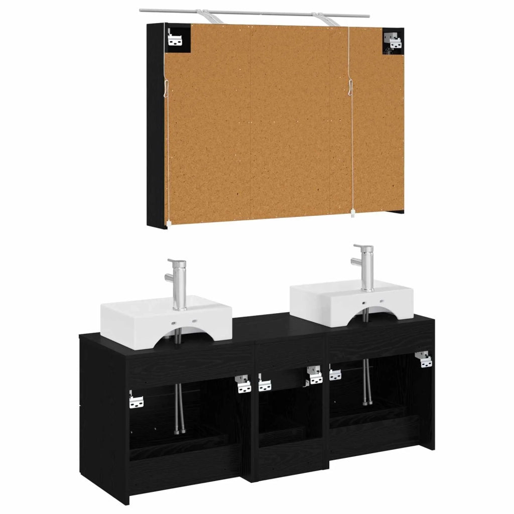 Set di mobili per il bagno 4 pz Rovere Nero 3406816