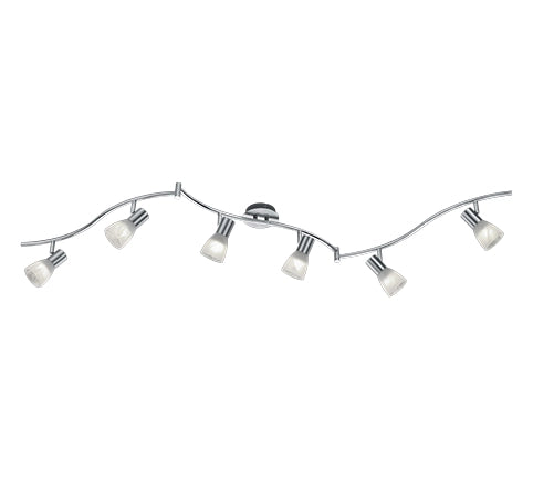 Barra 6 Spot Luci Faretti GU10 3W Orientabili Acciaio Vetro Levisto GD Trio
