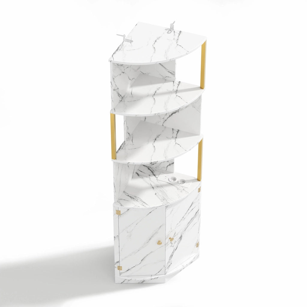 Armadio angolare 38x38x180 cm con illuminazione LED e prese, mobile contenitore a 2 ante per cucina, sala da pranzo e soggiorno