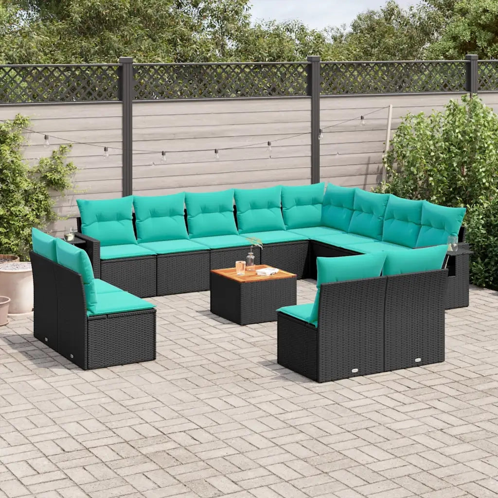 Set Divani da Giardino 13 pz con Cuscini Nero in Polyrattan 3224811
