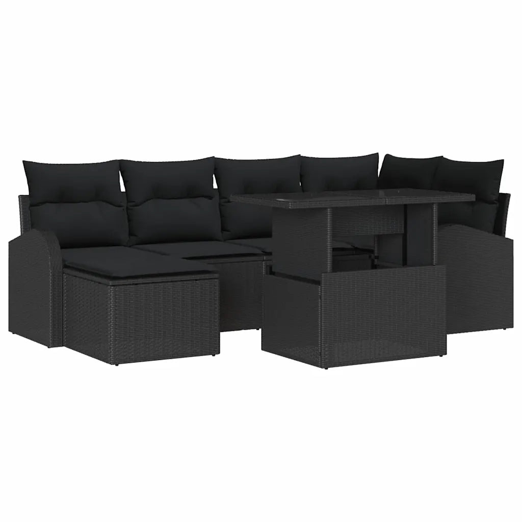 Set Divano da Giardino con archiviazione 7 pcs Nero Poly Rattan