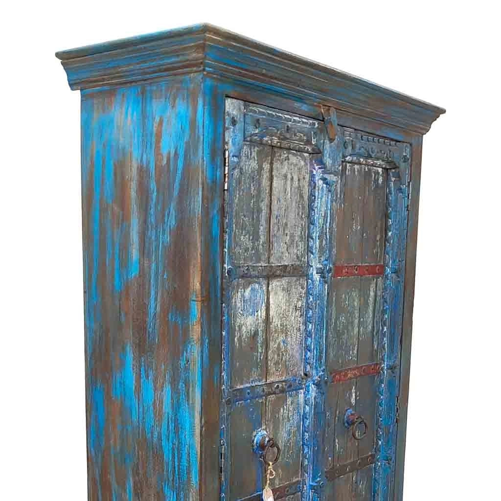 Armadio in legno artigianale blu 91x38x188h